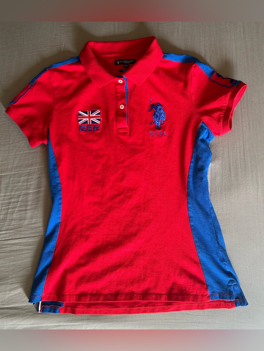US Polo Association Red & Blue Polo Shirt with GBR Logo